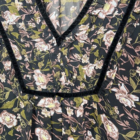 Dex Floral Print Long Sleeve Blouse Black M - Picture 4 of 8